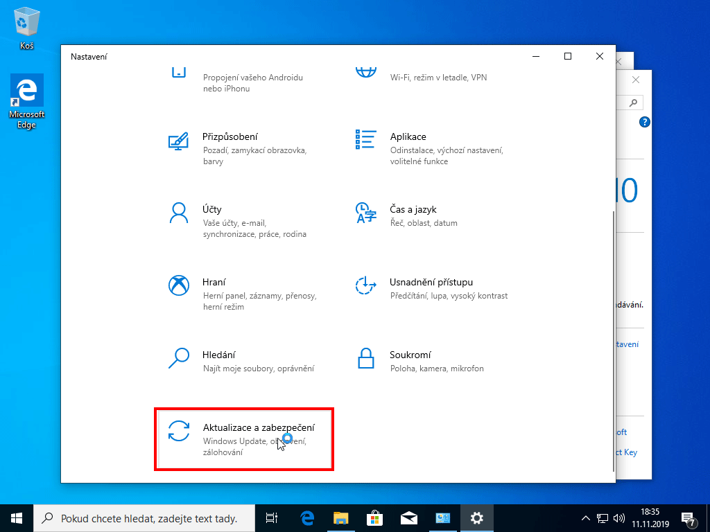 aktualizace a zabezpečení windows 10